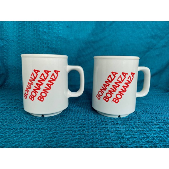 Bonanza Mugs stackable diner red white - Picture 1 of 7